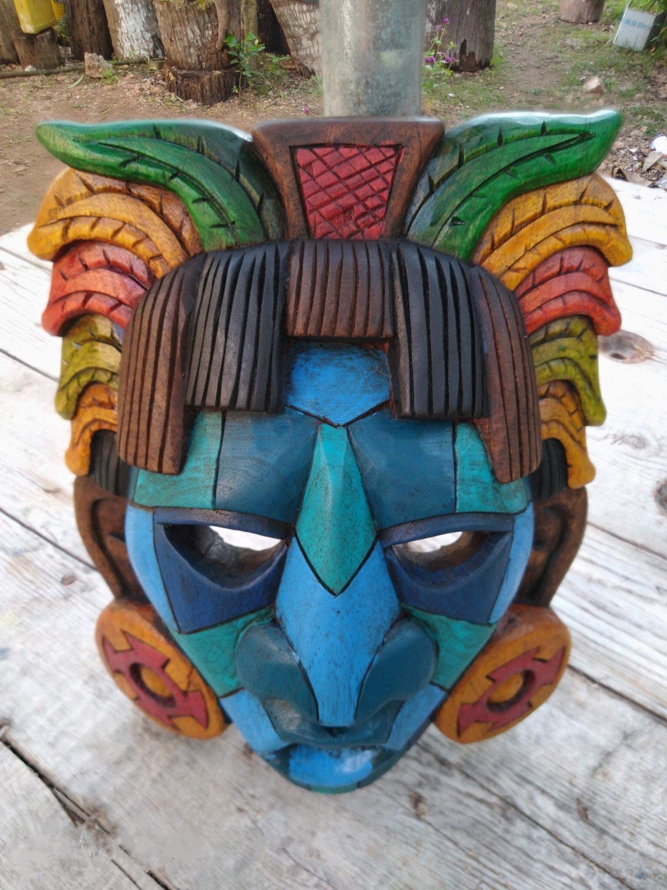Prehispanic Wooden Mask, Mayan Culture, Mexican Wall Art, Hand