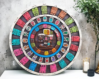 Prehispanic Mayan Art, Mayan calendar, Mexican painting, Wood carving, Handcrafted ASK FOR CUSTOMIZE