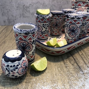 Tequila, Schnapsglas-Set, Tequila Guadalajara oder Mezcal Talavera Puebla-Qualitätskeramik, Vatertagsgeschenk, handgefertigt in Mexiko, 9 Pzs