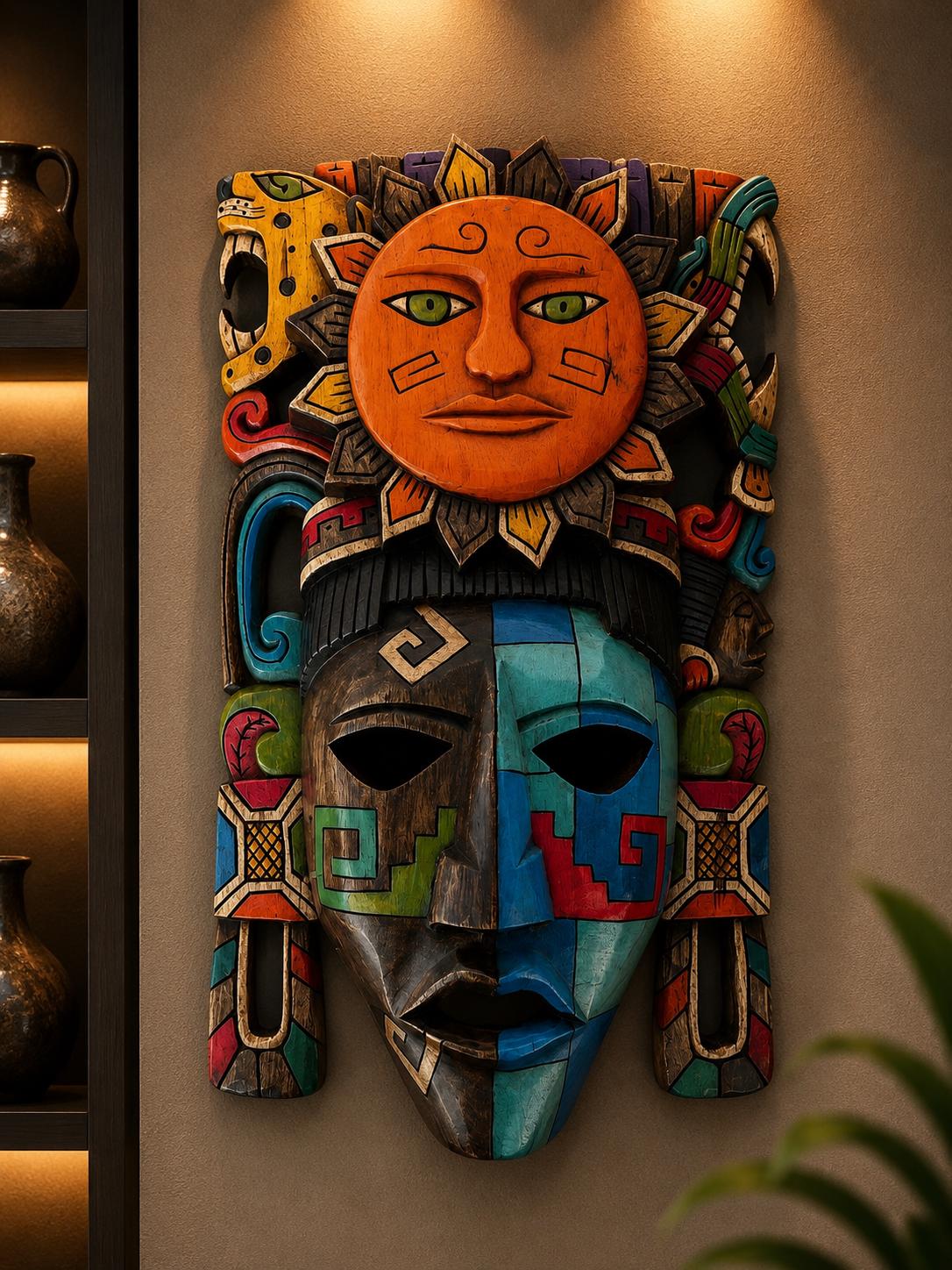 木彫り メキシコお面 仮面 ウッドマスク フィエスタ カーニバル 