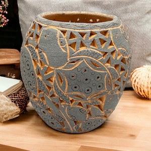 Mexican pottery, Clay plant pot, Pottery luminary, White clay vase, Mexican vase, Mexican clay pot, Oaxaca pottery, White pottery vase