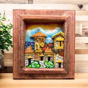 Wall Art 3D In Rock Pomez And Wood Frame/ Hand Carved And Design In Mexico Unique  Charm And Colorful Folk Wall Art Landscape Painting