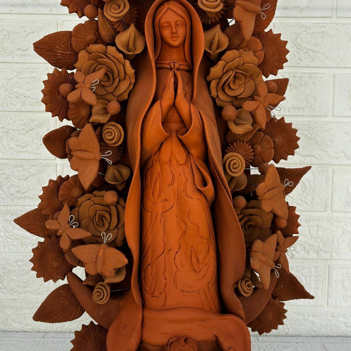 XL Large Virgin Mary clay pieces, Wall hanging ornaments, Mexican decoration, Mary Virgin 23.7” sculpture, Technique natural color
