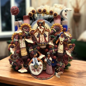 Candelabro de Mariachi de Folklore Mexicano, Árbol de la Vida, Candelabro, Arbol de la Vida, Cerámica Mexicana, Candelabro Mexicano de 9” de Alto