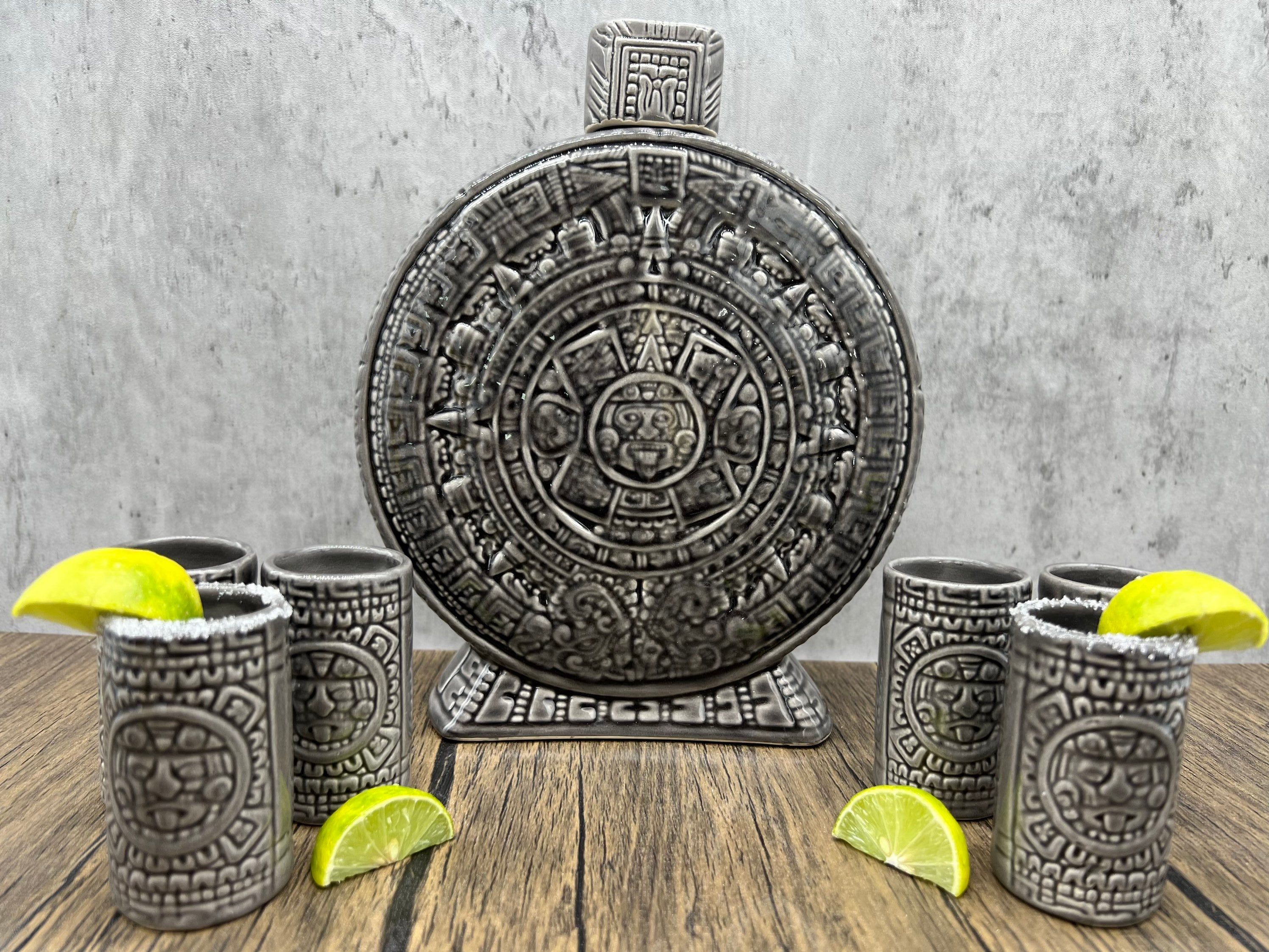 Gray Ceramic Aztec Calendar Tequila Shot Glass Guadalajara - Etsy