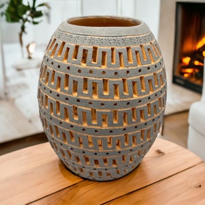 Mexican pottery, Clay plant pot, Pottery luminary, White clay vase, Mexican vase, Mexican clay pot, Oaxaca pottery, White pottery vase
