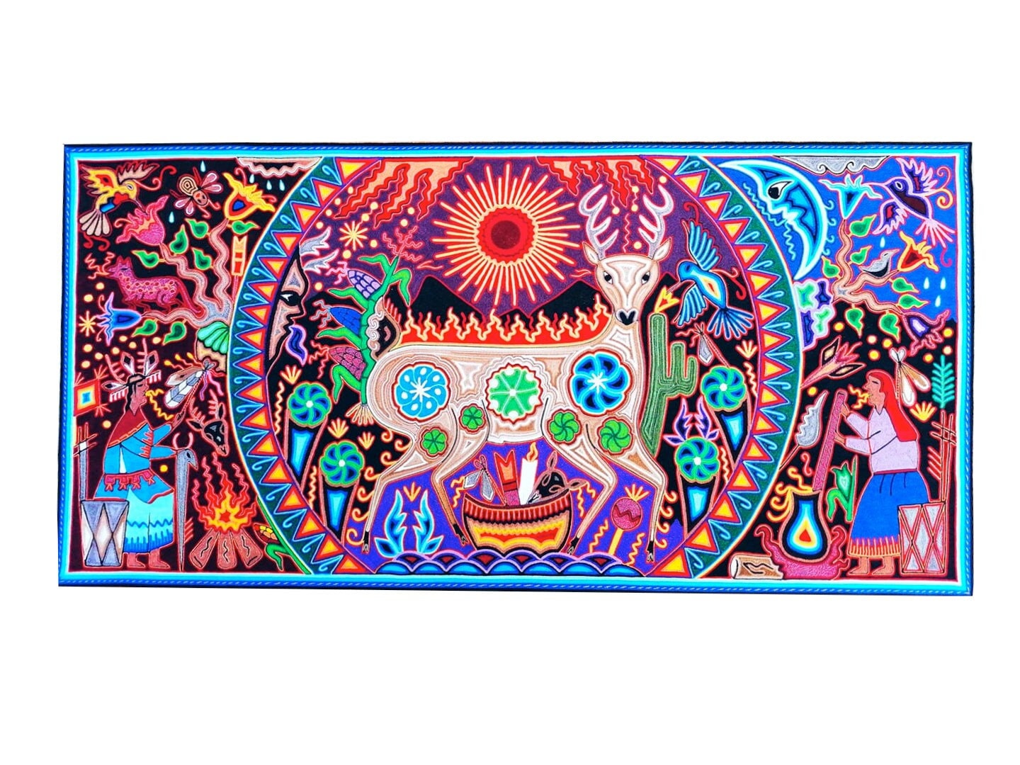メキシコ ウイチョル族の糸絵 47.24インチ x 23.62インチ