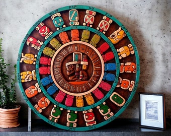 Prehispanic Mayan Art, Mayan calendar, Mexican painting, Wood carving, Handcrafted ASK FOR CUSTOMIZE