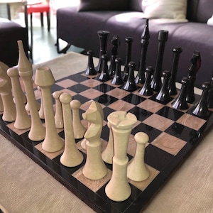 XL LARGE Chess set 16.53” x 16.53”, Marble Chess set in black and brown, Stone Chess Set, Chess set handmade, Italian design