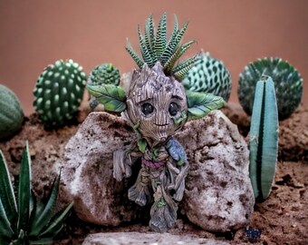 As Groot Planter Sculpture for Flowers, Cactus and Succulent Plants, Indoor or Outdoor Home Decor,  Modern Flower Pot, Log planter