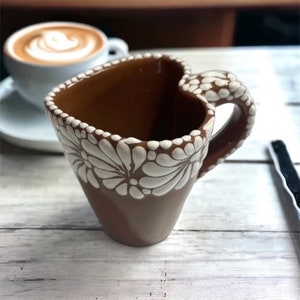 Cappuccino Heart Cup, Mexican Coffee Mug, Puebla Talavera Pottery, Ceramic Thermos, Handmade Lead-Free, Custom Available