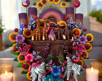 レレ人形、メキシコのおもちゃ、生命の樹、キャンドルホルダー、燭台