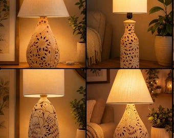 White Clay Table Lamp Handmade Pottery From Oaxaca Artisan Home Lighting Modern Decor Handmade By Mexican Artisans