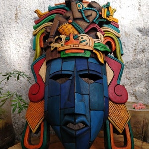 Prehispanic Wooden mask, Mayan culture, Mexican wall art, Hand carved ASK FOR CUSTOMIZE