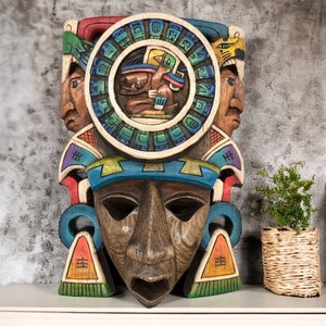 Prehispanic Wooden mask, Mayan culture, Mexican wall art, Hand carved ASK FOR CUSTOMIZE