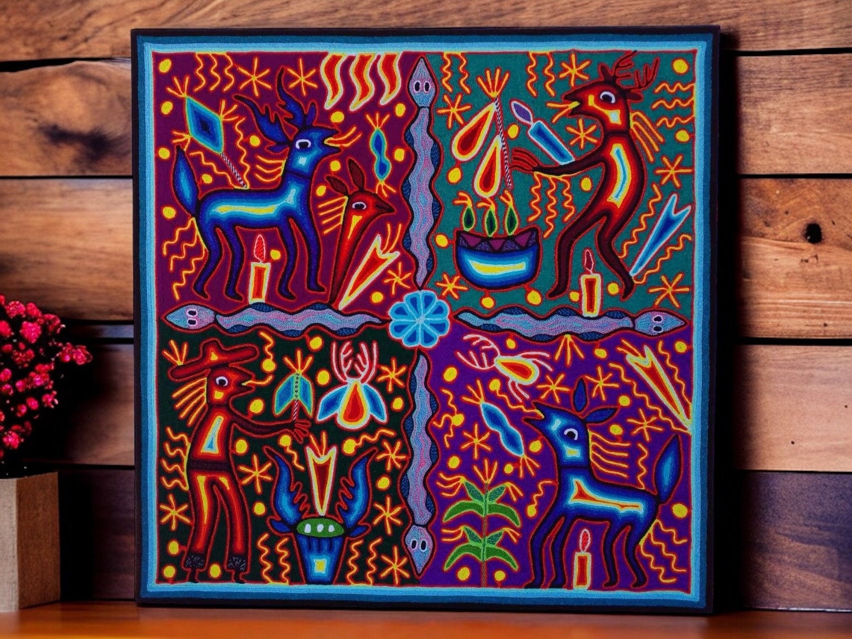 ウイチョル族の糸絵、メキシコの壁画、ウィクサリカ文化、抽象画、24
