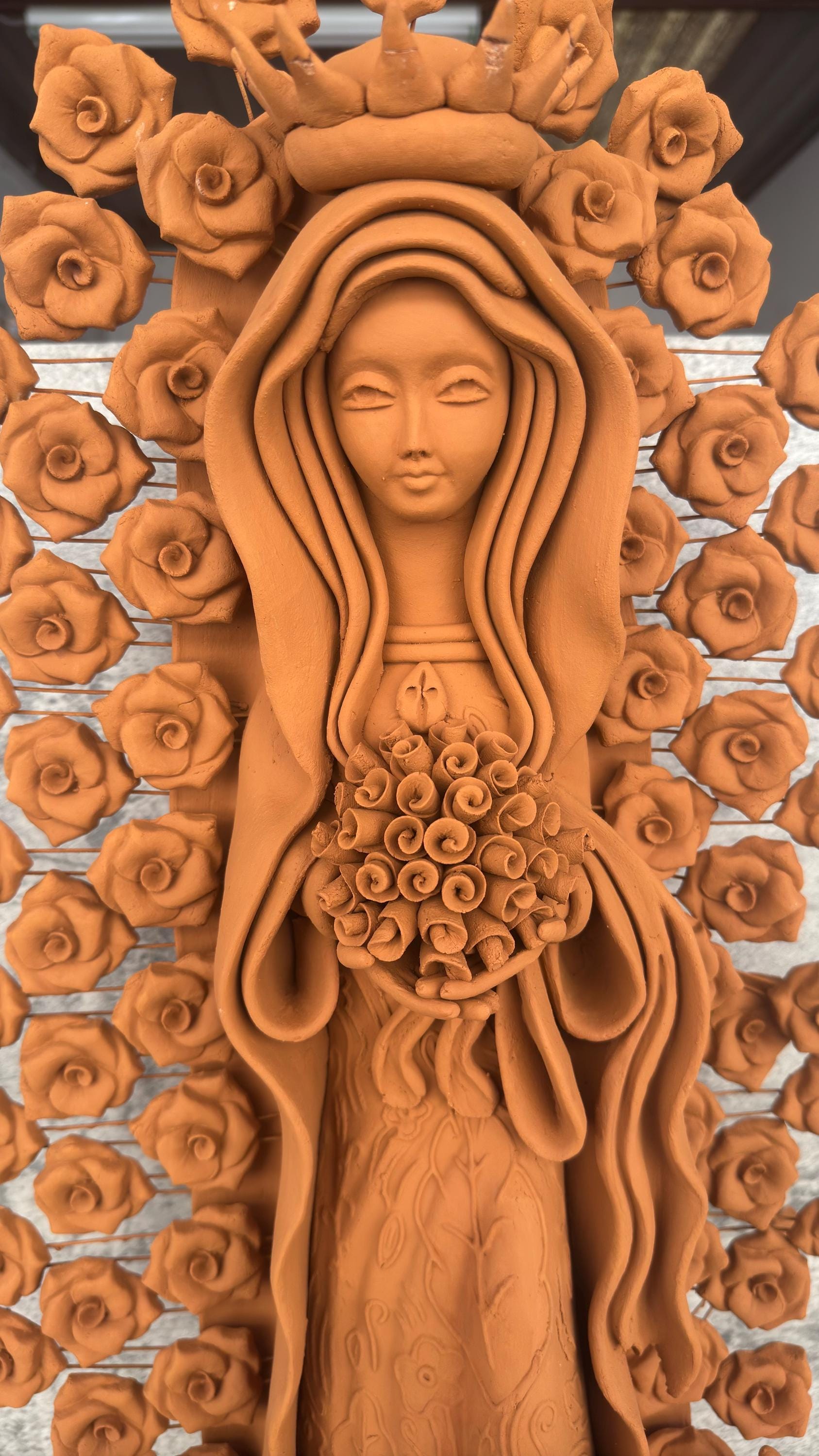 XL Virgin Mary Handmade Clay Piece, Virgen De Guadalupe