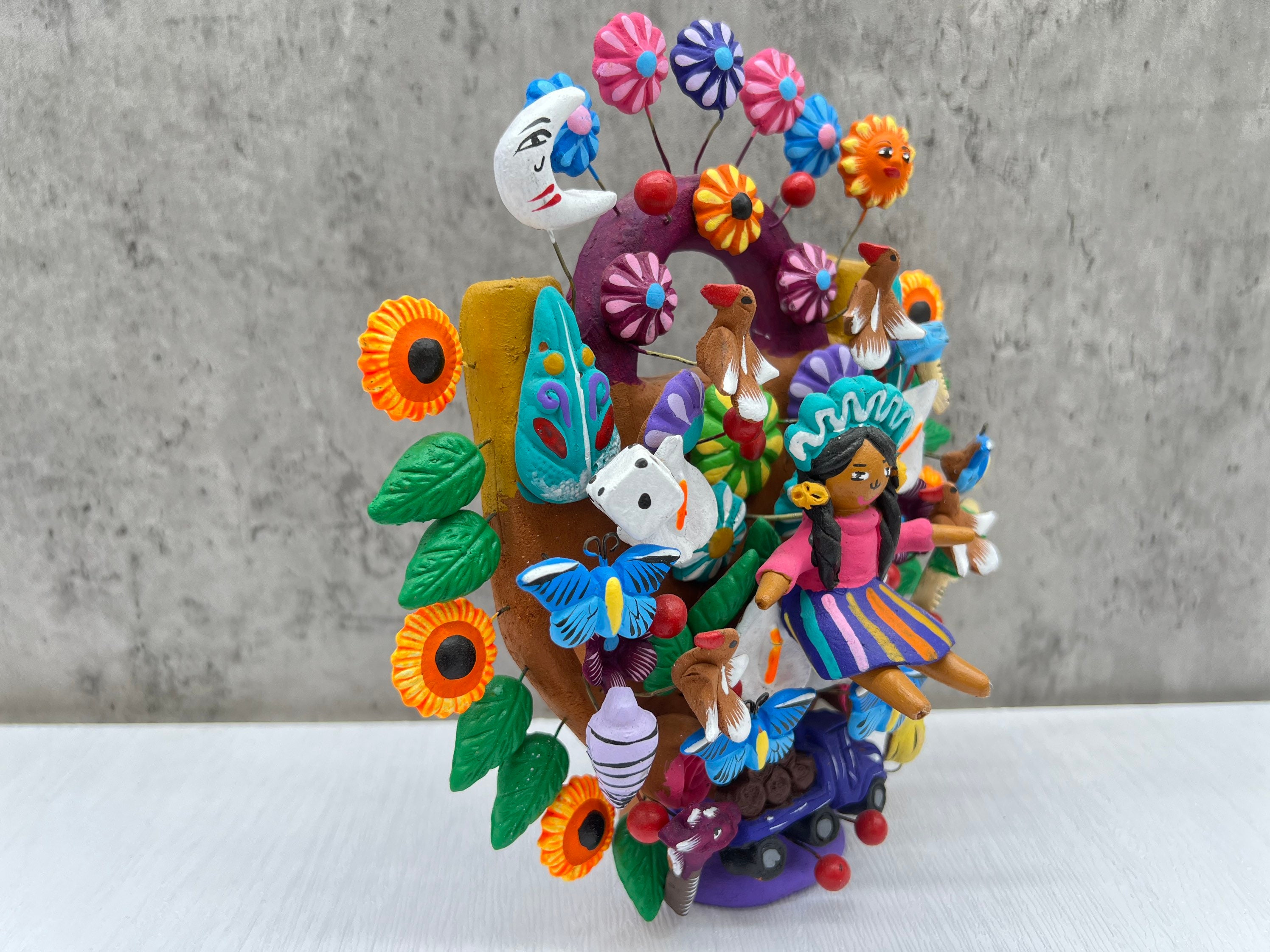 レレ人形、メキシコのおもちゃ、生命の樹、キャンドルホルダー、燭台