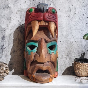 Prehispanic Wooden mask, Mayan culture, Mexican wall art, Hand carved ASK FOR CUSTOMIZE