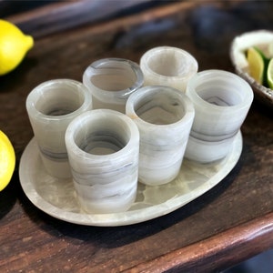 Luxury tequila shot glass, Onyx stone Mexican shot glasses, Unique shot glasses as father's day gift, Stone tequila set of 7 pieces