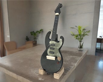 Marble Sculpture, Guitar Home Decor, Guitar Figurine, Unique Musician Guitar Decor Authentic Puebla Artisans Hand Carved Guitar Stone Guitar