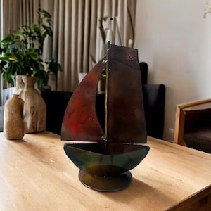 Sailboat  Handcrafted Iron Sculpture: Metal Art Recycled Materials, Eco-Friendly Decor, Original Design, Artisan Crafted,Piece for Home