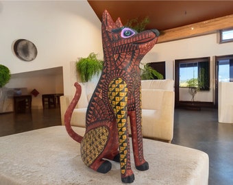 Dog statue Folk Art Alebrije Sculpture, Wooden  Mexican Decoration Figure, Made Of Wood And Carved By Hand ASK FOR CUSTOMIZE