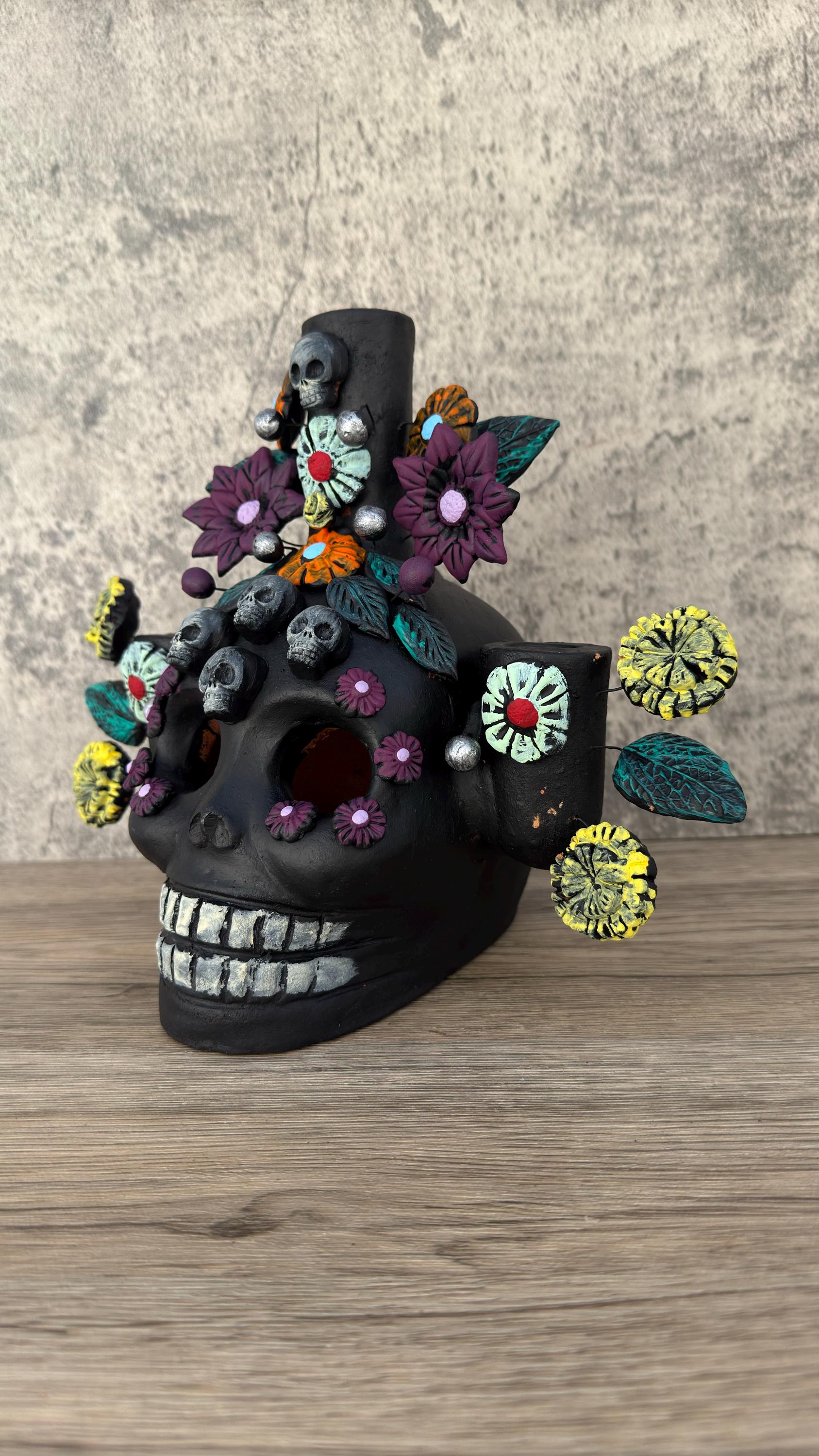 Skull Candle Holder (3) Michoacan Clay - Mini Chimney Artisanal