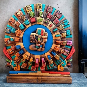 Calendario perpetuo prehispánico, Arte maya, Calendario maya, Pintura mexicana, Talla en madera, Hecho a mano PEDIR PERSONALIZADO