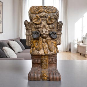 Coatlicue Sculpture, Aztec Goddess Statue, Handmade Clay Figure, Pre-Columbian Art, Mother Earth Deity, Mesoamerican Terracotta Skull