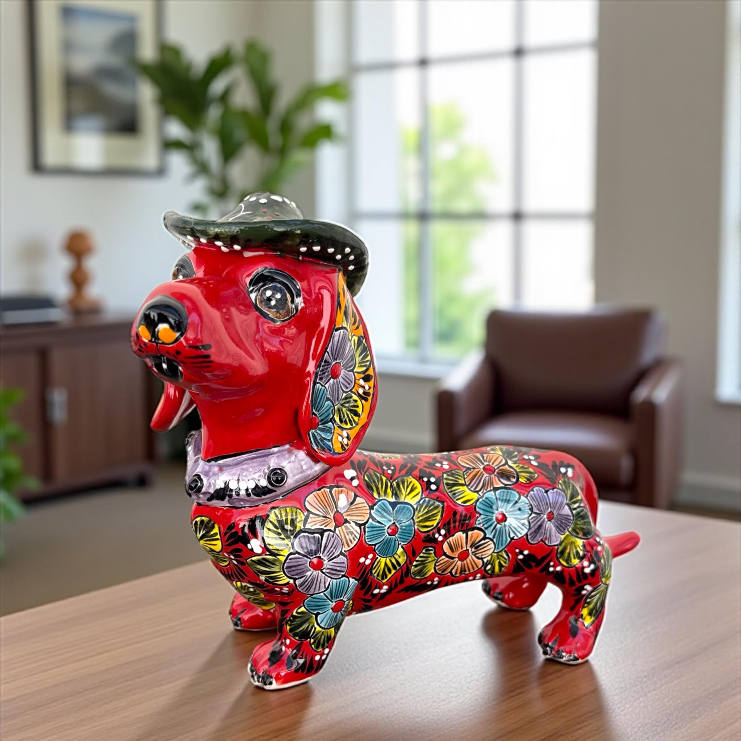 Talavera Dachshund Scupture Ceramic Dog, Talavera Pottery, Puebla