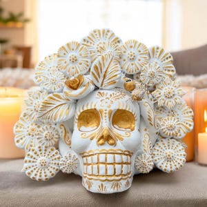 Sugar skull, Catrina, Day of the Dead Ornaments, Skull As Mexican Decoration, Human Skull Sculpture, Wall  Home Decor Handcrafted
