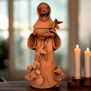 San Francisco  Clay Statue of Saint Francis of Assisi – San Francisco de Asís Religious Sculpture Santo Home Decor Michoacan Handmade Mexico