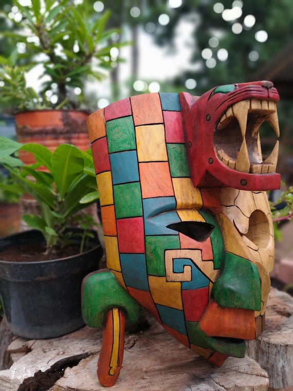 Prehispanic Wooden Mask, Mayan Culture, Mexican Wall Art, Hand