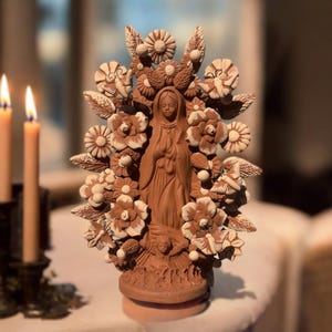 Virgin Mary Handmade Clay Piece  Virgen de Guadalupe  Mexican Decoration  Mary Virgin Sculpture  Metepec Estado de México Virgencita