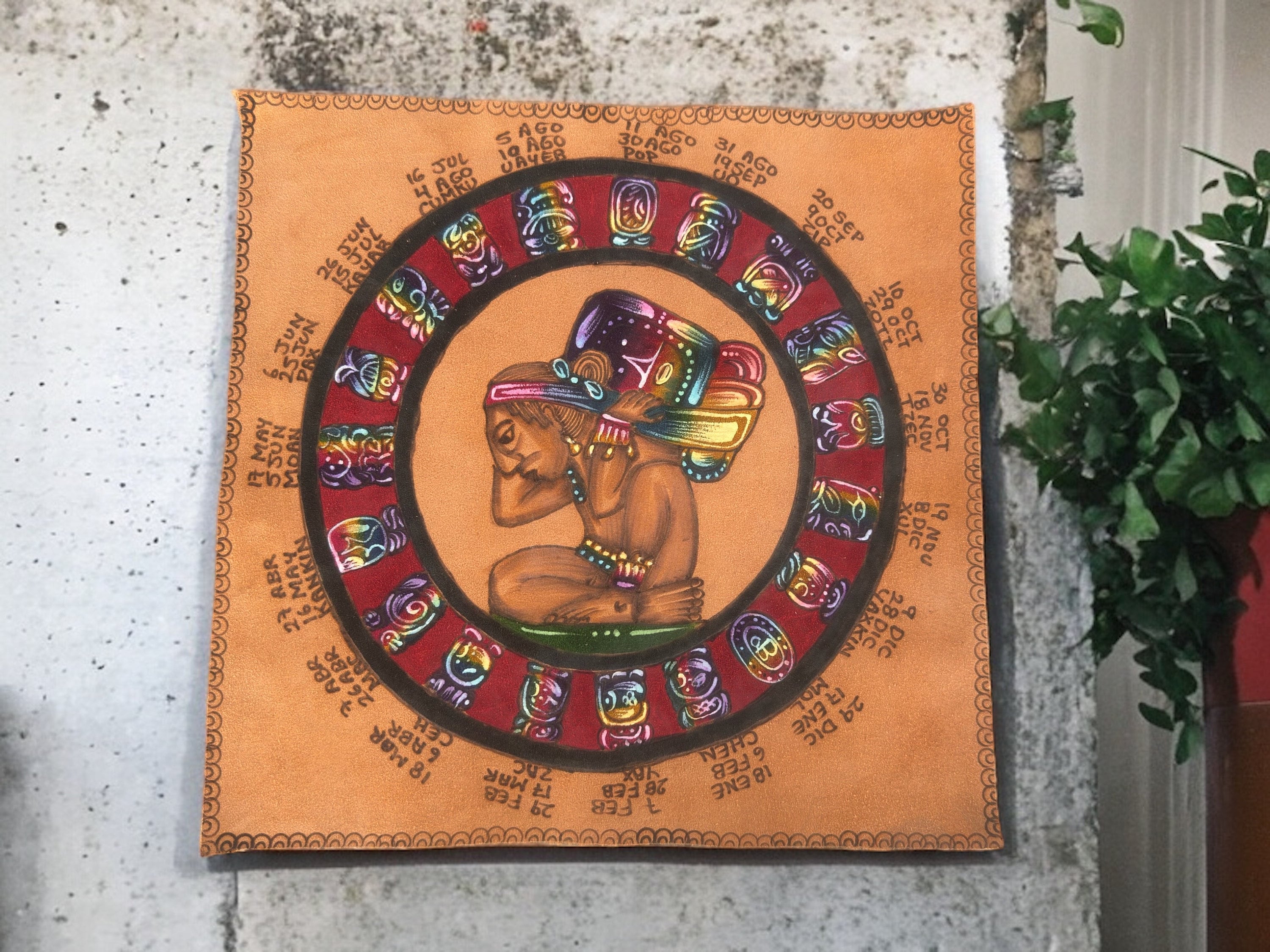 Handcraftedd Aztec Maya Leather Art: Exquisite Pyrography Cultural