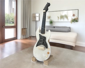 Marble Sculpture, Guitar Home Decor, Guitar Figurine, Unique Musician Guitar Decor Authentic Puebla Artisans Hand Carved Guitar Stone Guitar