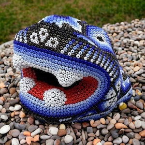 Jaguar Statue  Huichol Sculpture Of Mexican Folk Art, Panther Wixarika As A Mexican Decorative Figure , Made Of Resin And Beads
