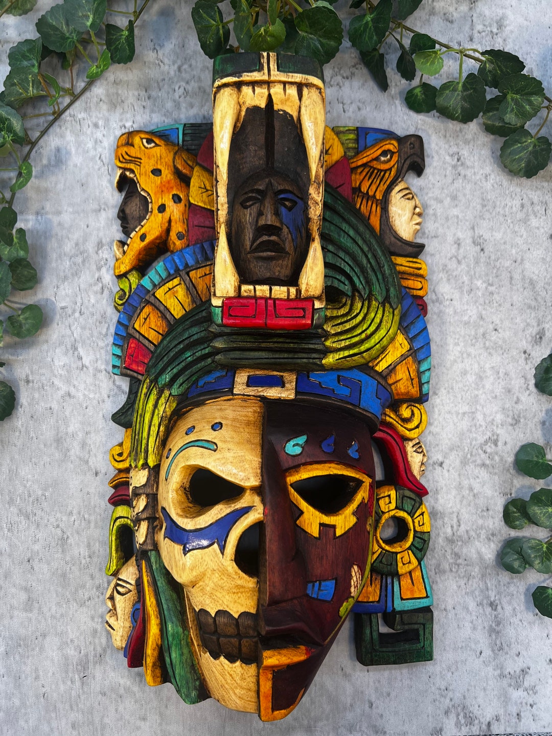Prehispanic Wooden Mask Mayan Culture Mexican Wall Art Hand Etsy