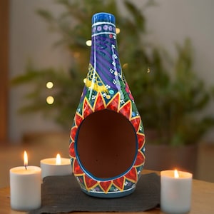 Mini Chimney Incense Burner Made Of Clay Hand Painted Guerrero, Culture Of Mexico Candle Holder For Indoor Home Decor With Vibrant Colors