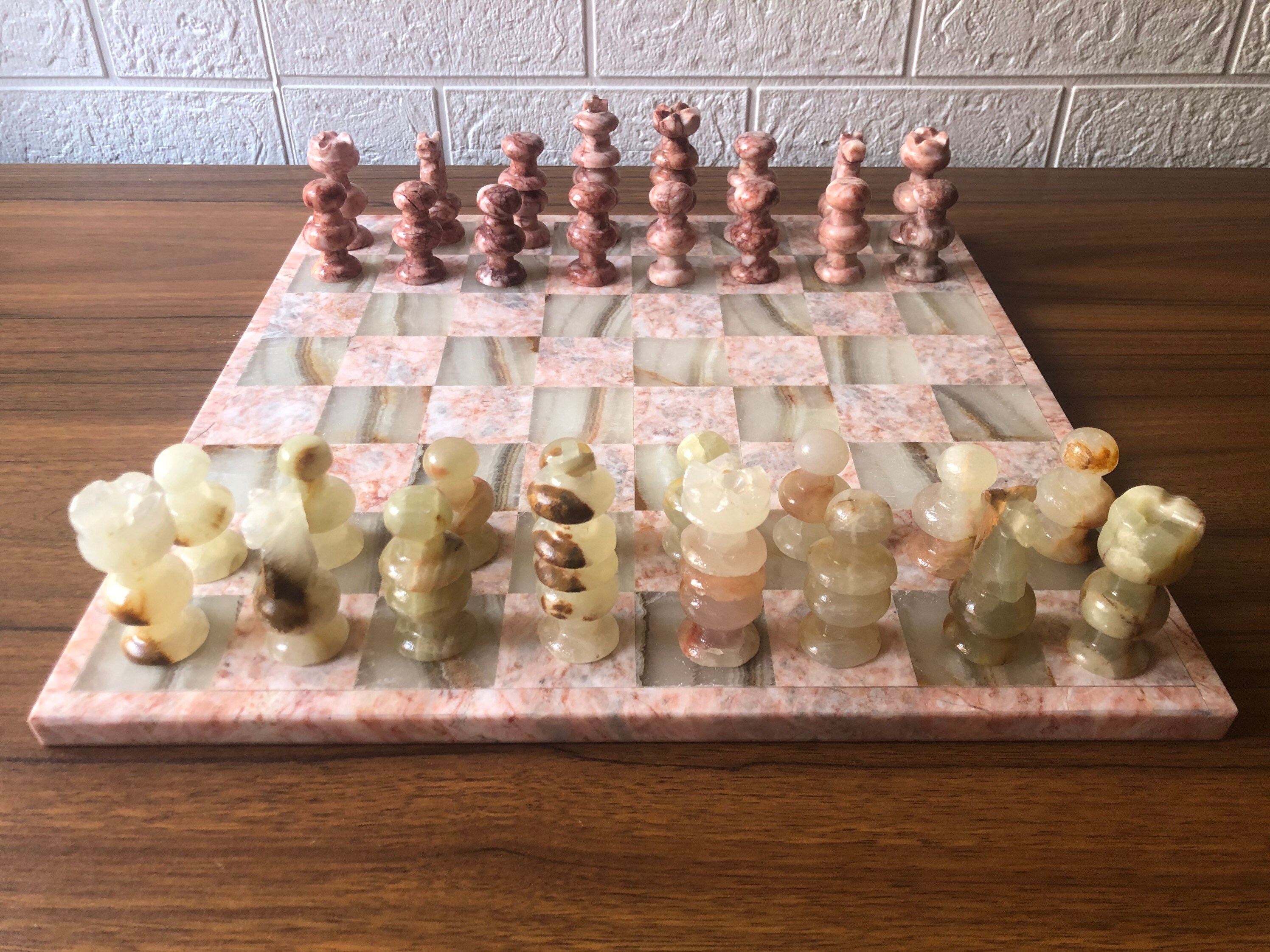 大型チェスセット 13.77インチ x 13.77インチ、ピンクとグリーンの