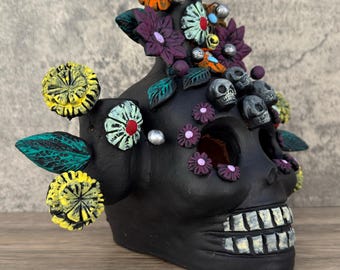 Skull Candle Holder (3) Michoacan Clay - Mini Chimney Artisanal