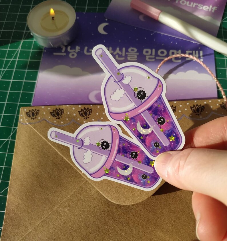 Pegatinas de té de burbujas galáctico coreano - para fans del K-pop y los K-dramas / Diseño Akinno imagen 3