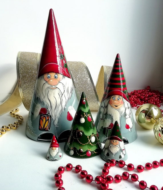 Vintage Christmas Girl Figurines Set of 2 Wooden Gnome Figurines