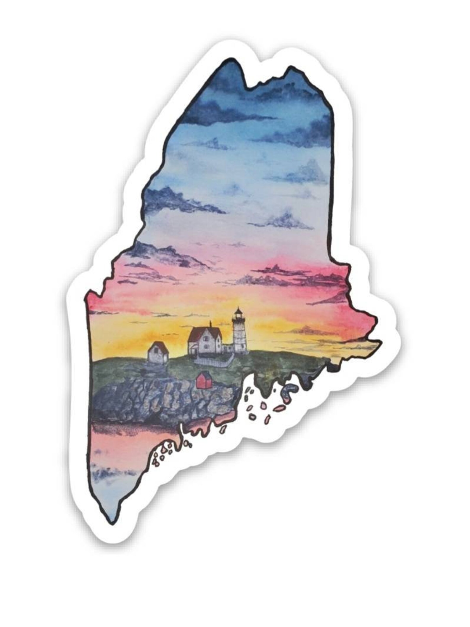 Nubble Light House Maine Sticker Decal Maines Red Sunset Etsy