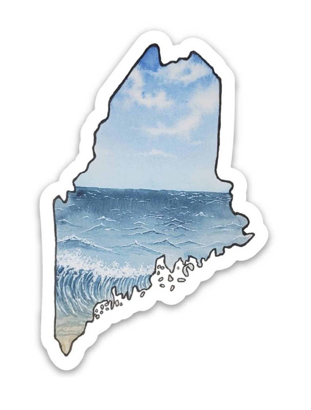 Maine Ocean Waves, Beach Coastal Sticker, Blue Sea Maine, Wave Decal