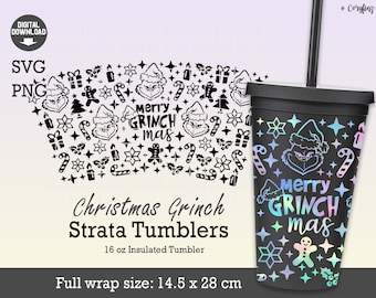 Mean One Christmas Tumbler Wrap SVG PNG, Design completo per le feste per bicchiere termico da 16 once, Tazza a strati festiva SVG, Download digitale