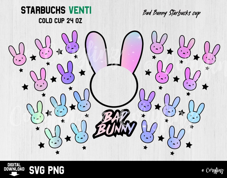 Download Bunny Full Wrap for Starbucks Cup Bad Bunny Starbucks SVG ...