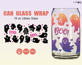 Halloween Cute Ghost Glass Wrap Svg, 16oz Libbey Full Wrap Svg, boo svg, cute ghost svg, spooky ghost svg, halloween svg, Files for Cricut