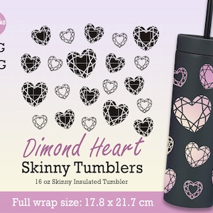 Dimond Heart Strata Svg full wrap for Skinny Tumblers 16oz, Diamond cup, Diamond svg, Jewelry shining svg, Instant download, File for Cricut